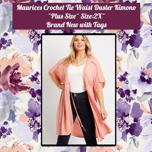 Maurices Plus Size Crochet Tie Waist Duster Kimono 2X
